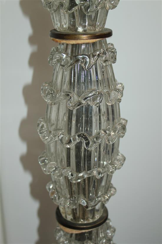 A Murano glass and patinated brass standard lamp, probably by Barovier, mid 20th century, 4ft 9in.